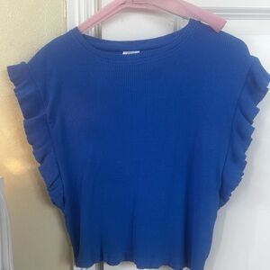 Zara blue top with frilly sleeves